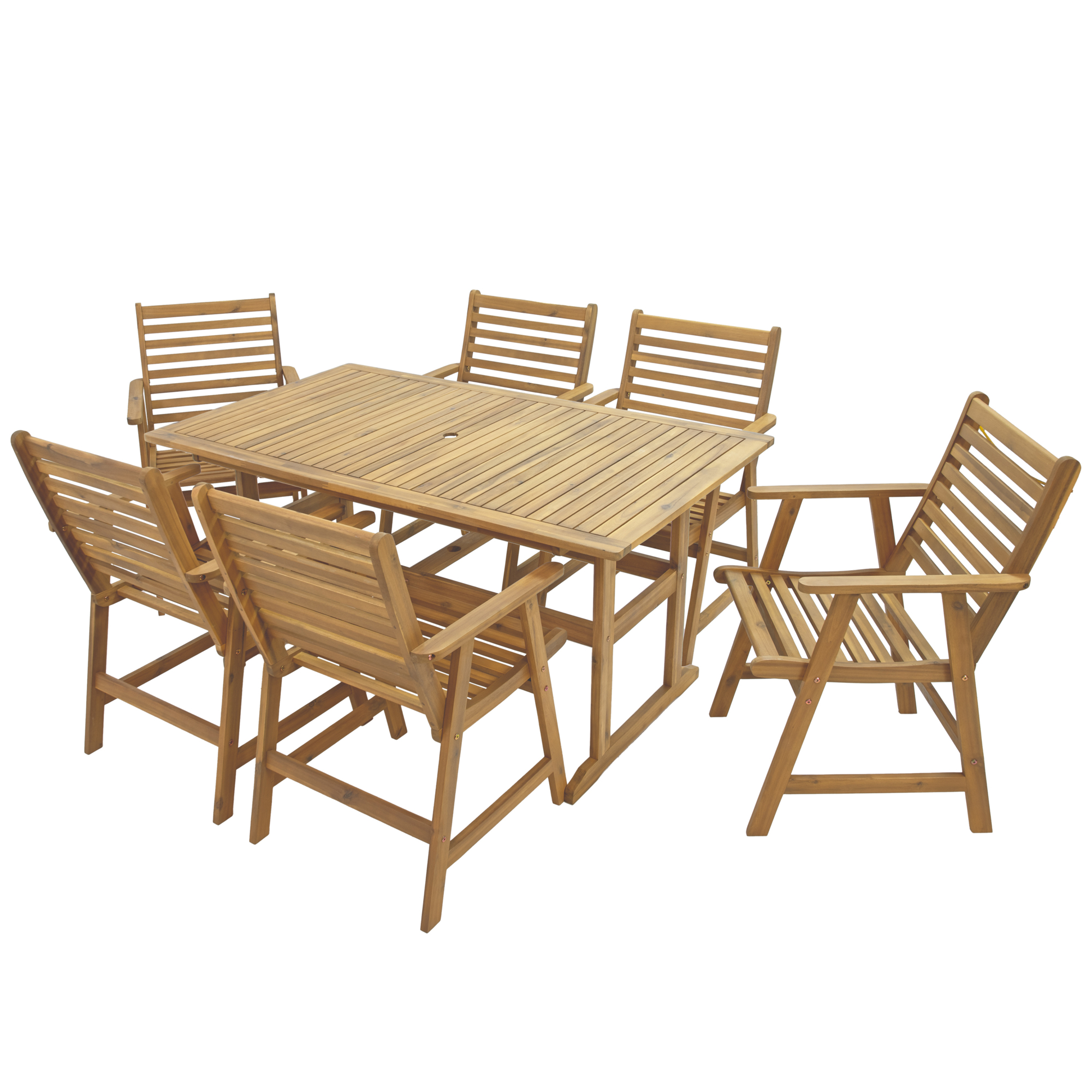 Sunnydaze Decor Hatteras Acacia Wood Outdoor Dining Set — 7-Piece, Weather-Resistant, Natural Oil Finish, Model# BOD-649-CMB